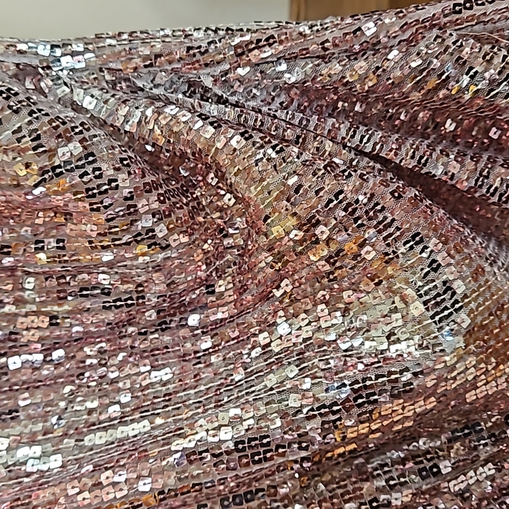 Boston Proper Pink Rose Gold Ruched Sequin Mini Cocktail Dress - Picture 6 of 13